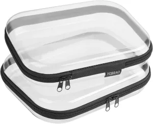 Hard Sided Clear Zipper Case for Storage- Professional-Grade Plastic Clear Zipper Pencil Case,Toy Storage Bins, Toiletry Pouch, Travel Organizer, Cosmetic BagBlack,2 Pack, M