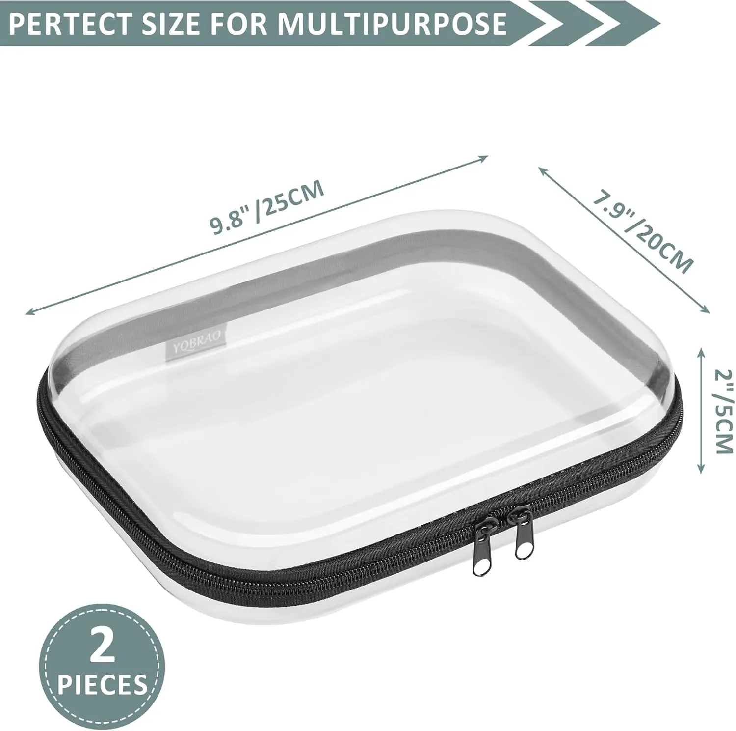 Hard Sided Clear Zipper Case for Storage- Professional-Grade Plastic Clear Zipper Pencil Case,Toy Storage Bins, Toiletry Pouch, Travel Organizer, Cosmetic BagBlack,2 Pack, M