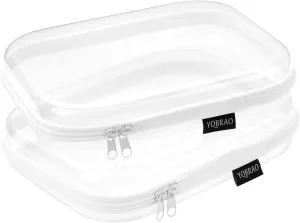 Hard Sided Clear Zipper Case for Storage- Professional-Grade Plastic Clear Zipper Pencil Case,Toy Storage Bins, Toiletry Pouch, Travel Organizer, Cosmetic BagWhite,2 Pack, M