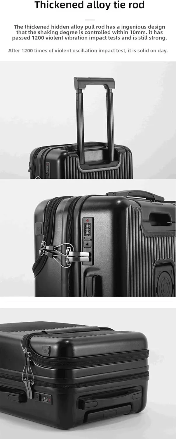 Hardside Carry On Luggage Airline Approved with Cup Holder,Lightweight PC Hard Shell Suitcases with Front Pocket, Spinner Wheels, TSA Lock (White, 24inch)