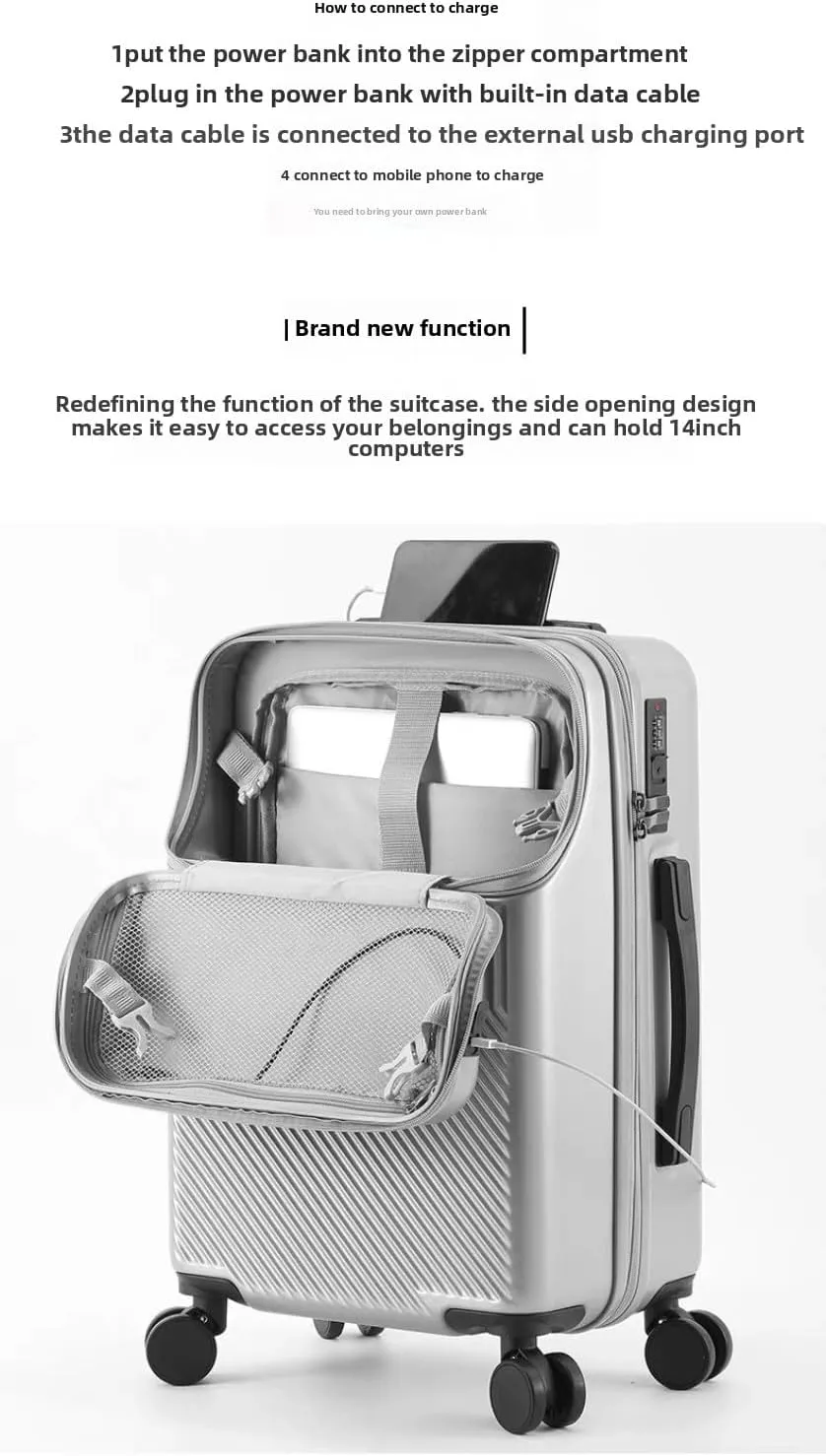 Hardside Carry On Luggage Airline Approved with Cup Holder,Lightweight PC Hard Shell Suitcases with Front Pocket, Spinner Wheels, TSA Lock (White, 24inch)