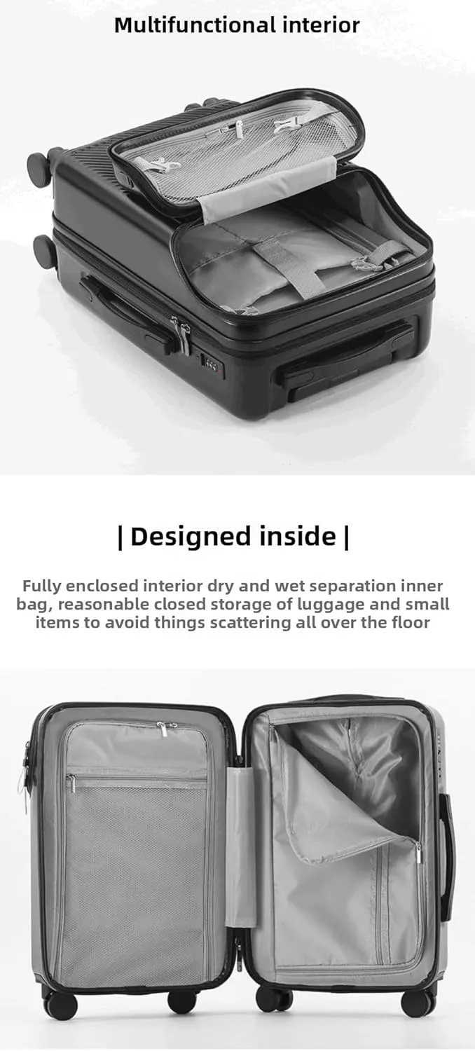 Hardside Carry On Luggage Airline Approved with Cup Holder,Lightweight PC Hard Shell Suitcases with Front Pocket, Spinner Wheels, TSA Lock (White, 24inch)