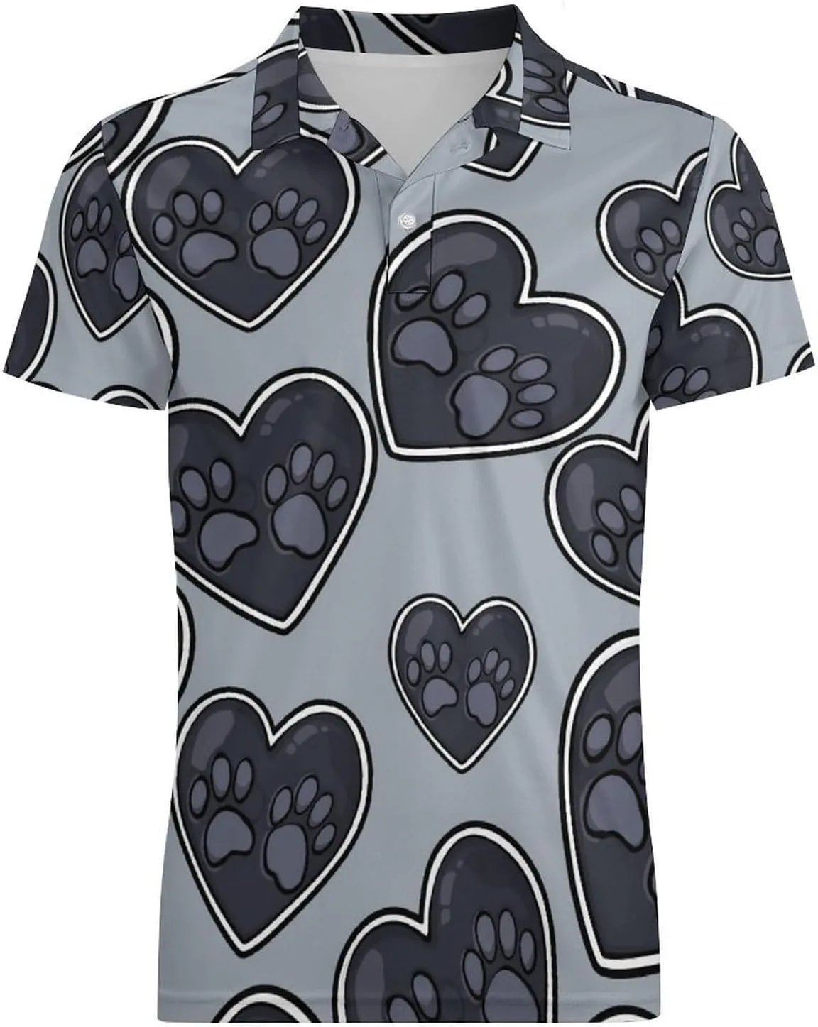 Heart Dog Paws Men's Polo-Shirt Regular-Fit Short Sleeve Sports Quick Dry Golf Tennis T-Shirt