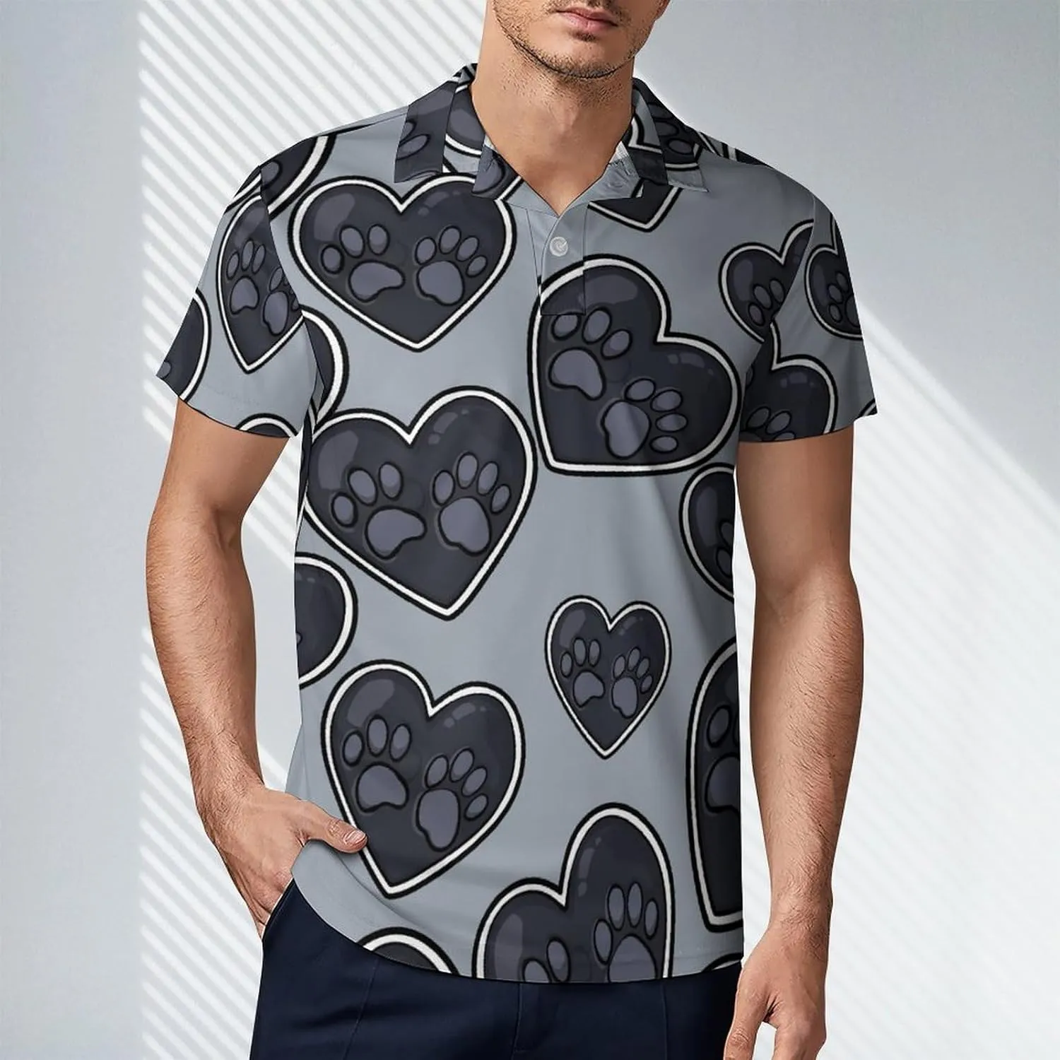 Heart Dog Paws Men's Polo-Shirt Regular-Fit Short Sleeve Sports Quick Dry Golf Tennis T-Shirt