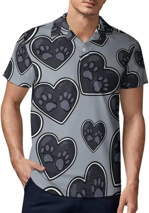 Heart Dog Paws Men's Polo-Shirt Regular-Fit Short Sleeve Sports Quick Dry Golf Tennis T-Shirt