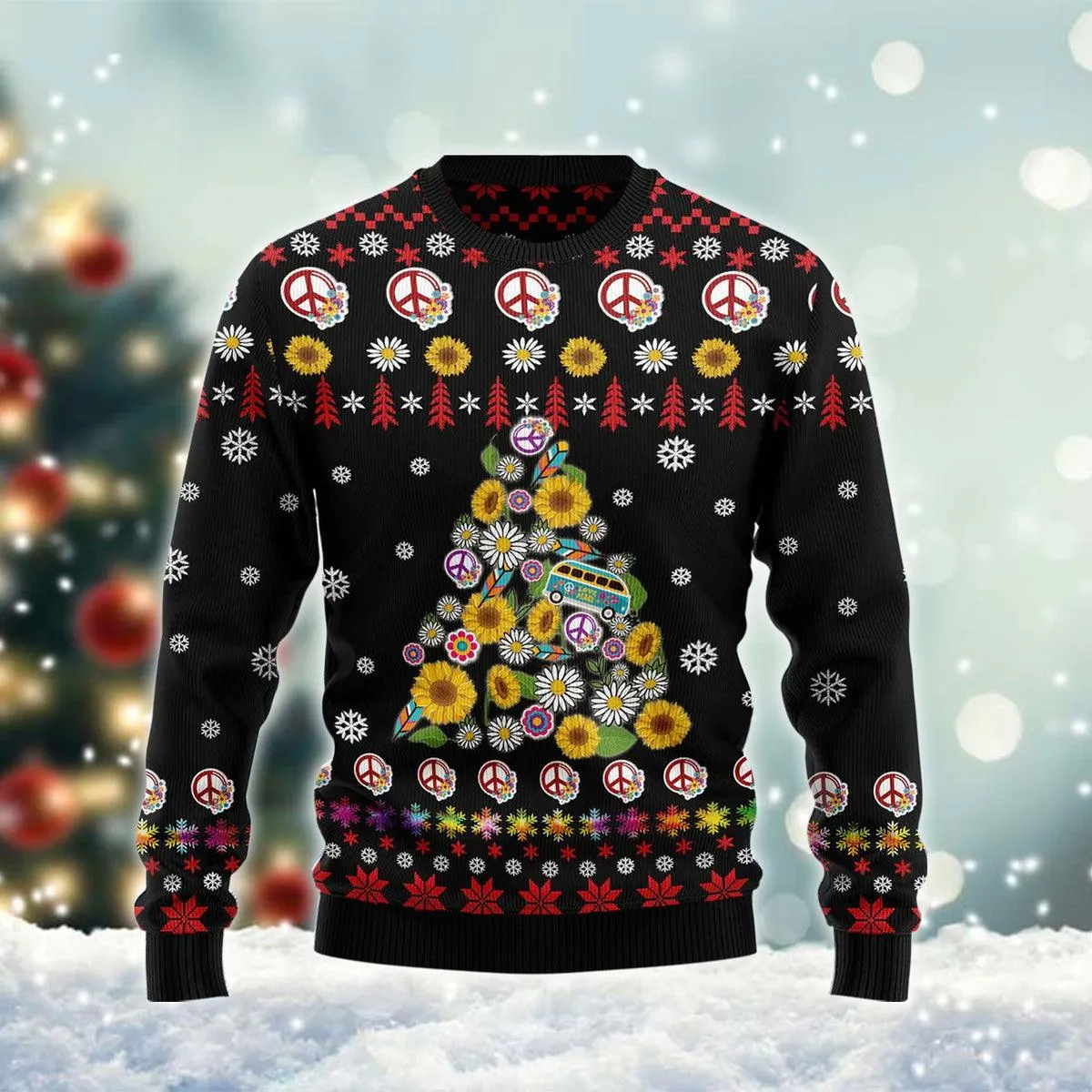 Hippie Sunflower Flower Of Life Ugly Sweater