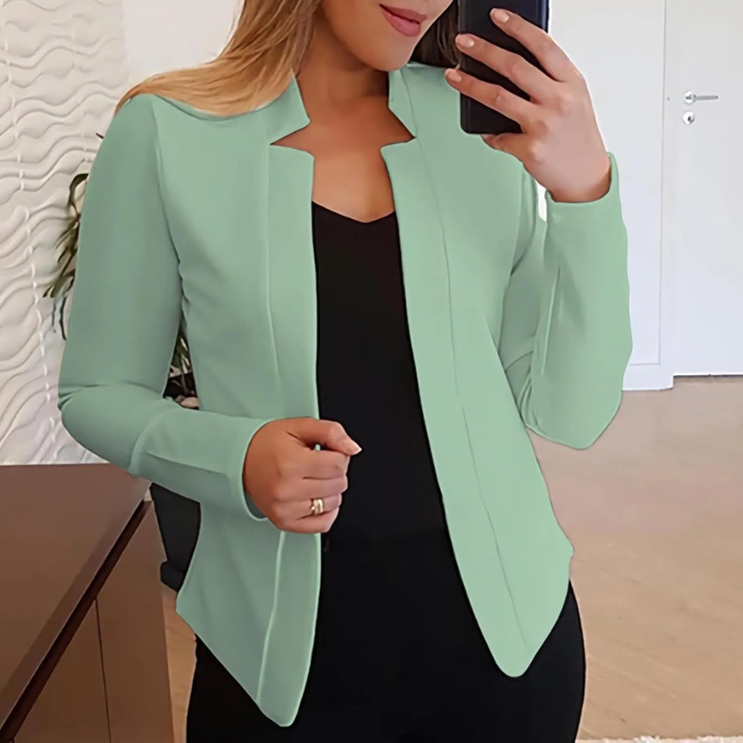 hlysgo Womens Business Casual Blazers 2025 Fall Long Sleeve Notch Cardigans Open Front Work Office Cropped Blazer Jackets