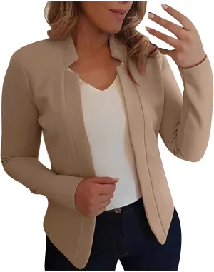 hlysgo Womens Business Casual Blazers 2025 Fall Long Sleeve Notch Cardigans Open Front Work Office Cropped Blazer Jackets