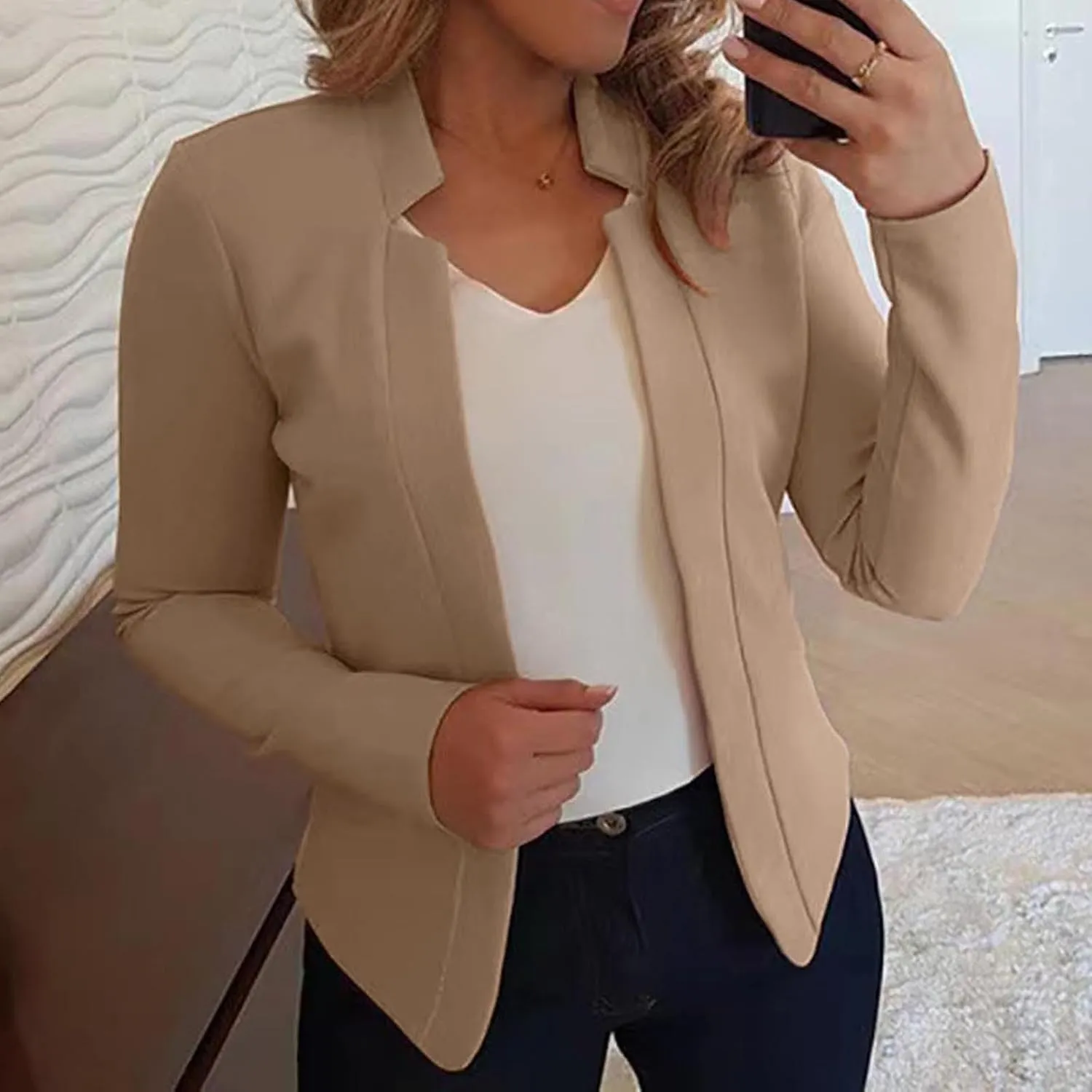 hlysgo Womens Business Casual Blazers 2025 Fall Long Sleeve Notch Cardigans Open Front Work Office Cropped Blazer Jackets