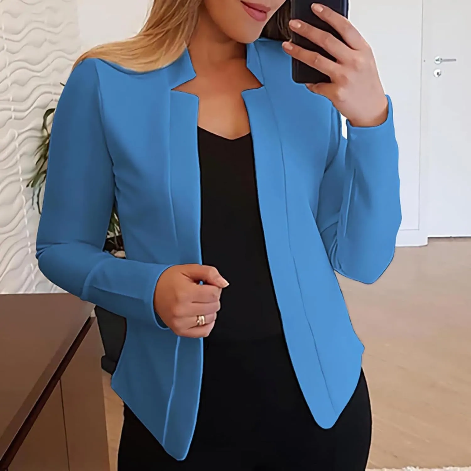hlysgo Womens Business Casual Blazers 2025 Fall Long Sleeve Notch Cardigans Open Front Work Office Cropped Blazer Jackets