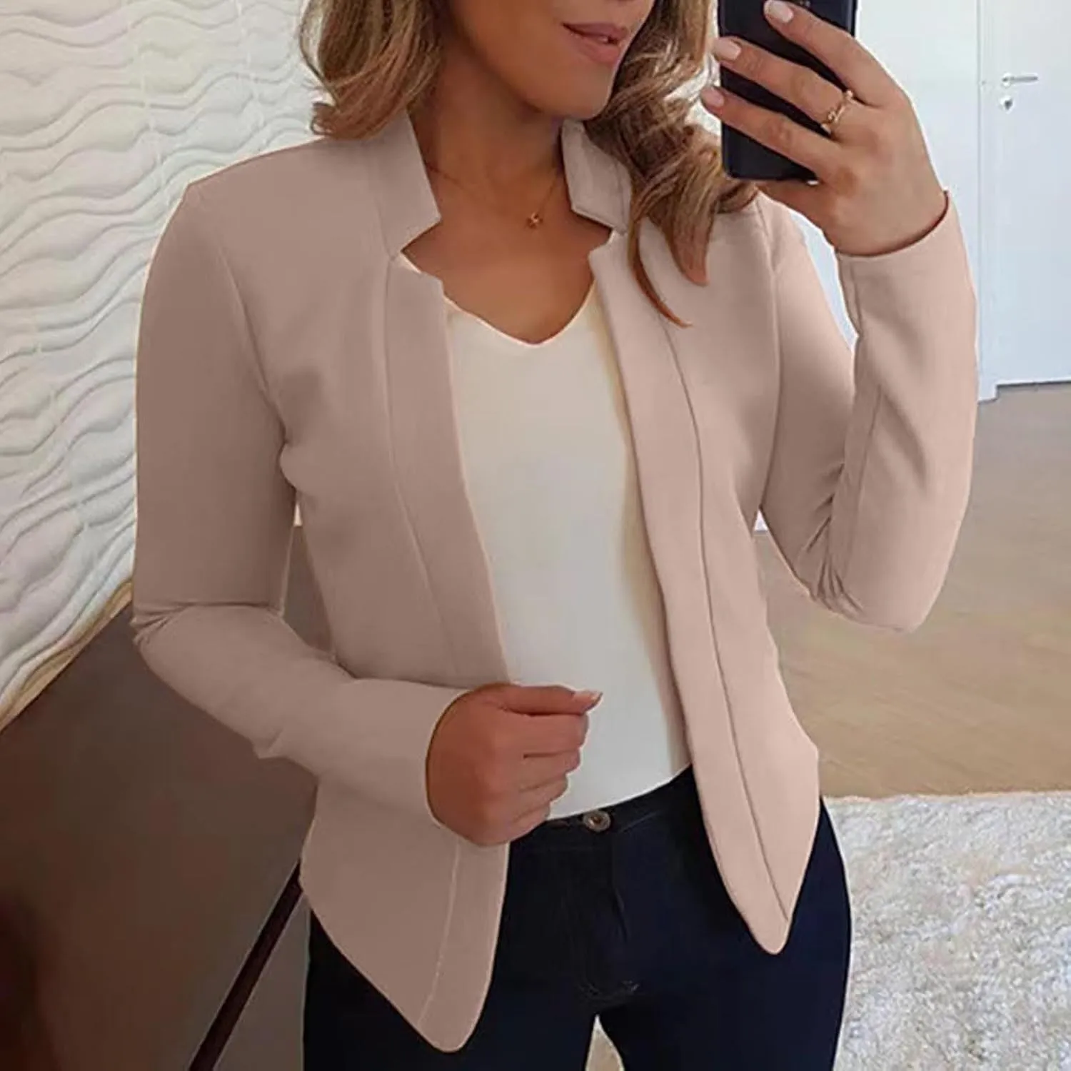 hlysgo Womens Business Casual Blazers 2025 Fall Long Sleeve Notch Cardigans Open Front Work Office Cropped Blazer Jackets