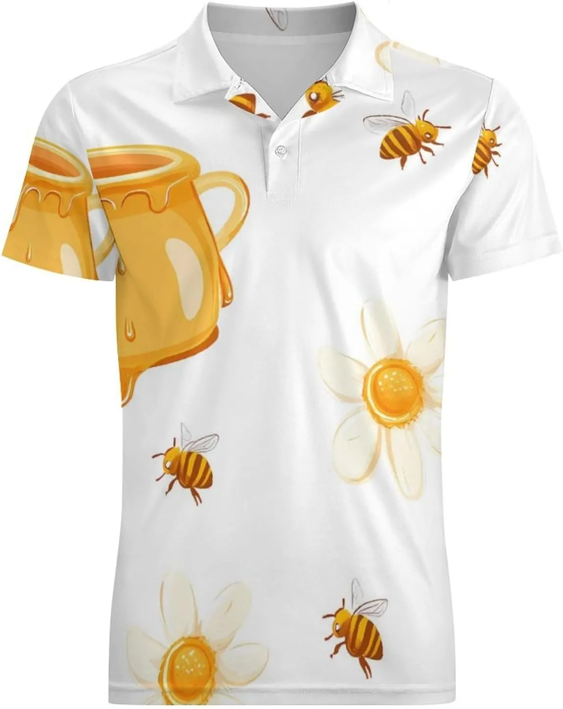 Honey Bees Daisy Flowers Men's Polo-Shirt Regular-Fit Short Sleeve Sports Quick Dry Golf Tennis T-Shirt