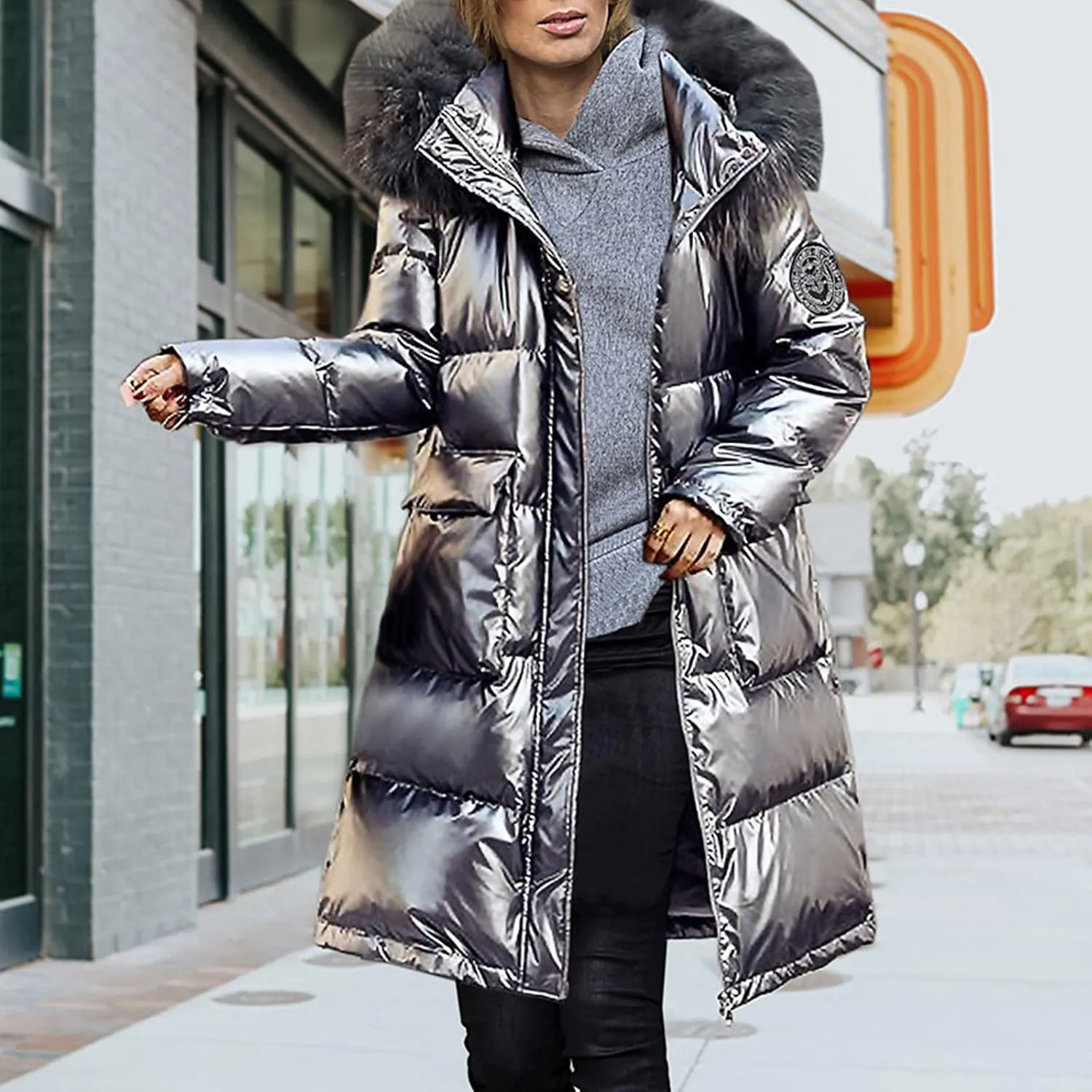 Hooded Cotton-padded Women Pocket Jackets Outerwear Fashion Long Coats Women's Coat Zip Hoodies for Women