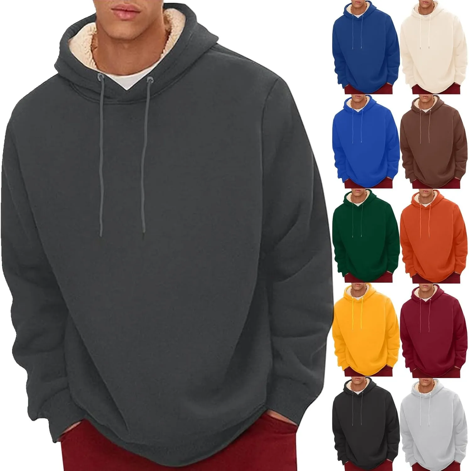 Hoodies for Men Thick Fleece Sherpa Lined Warm Thick Winter Heavyweight Sweatshirt Fashion Windproof Thermal Jacket