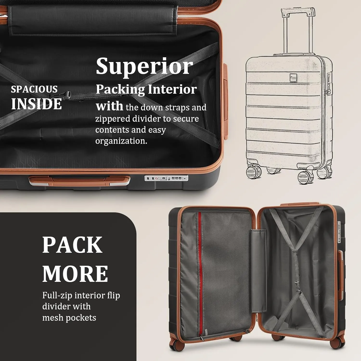 imiomo Carry on Luggage 22x14x9 Airline Approved, Hardside 20 Inch Carry-on Suitcases with Spinner Wheels and TSA Lock