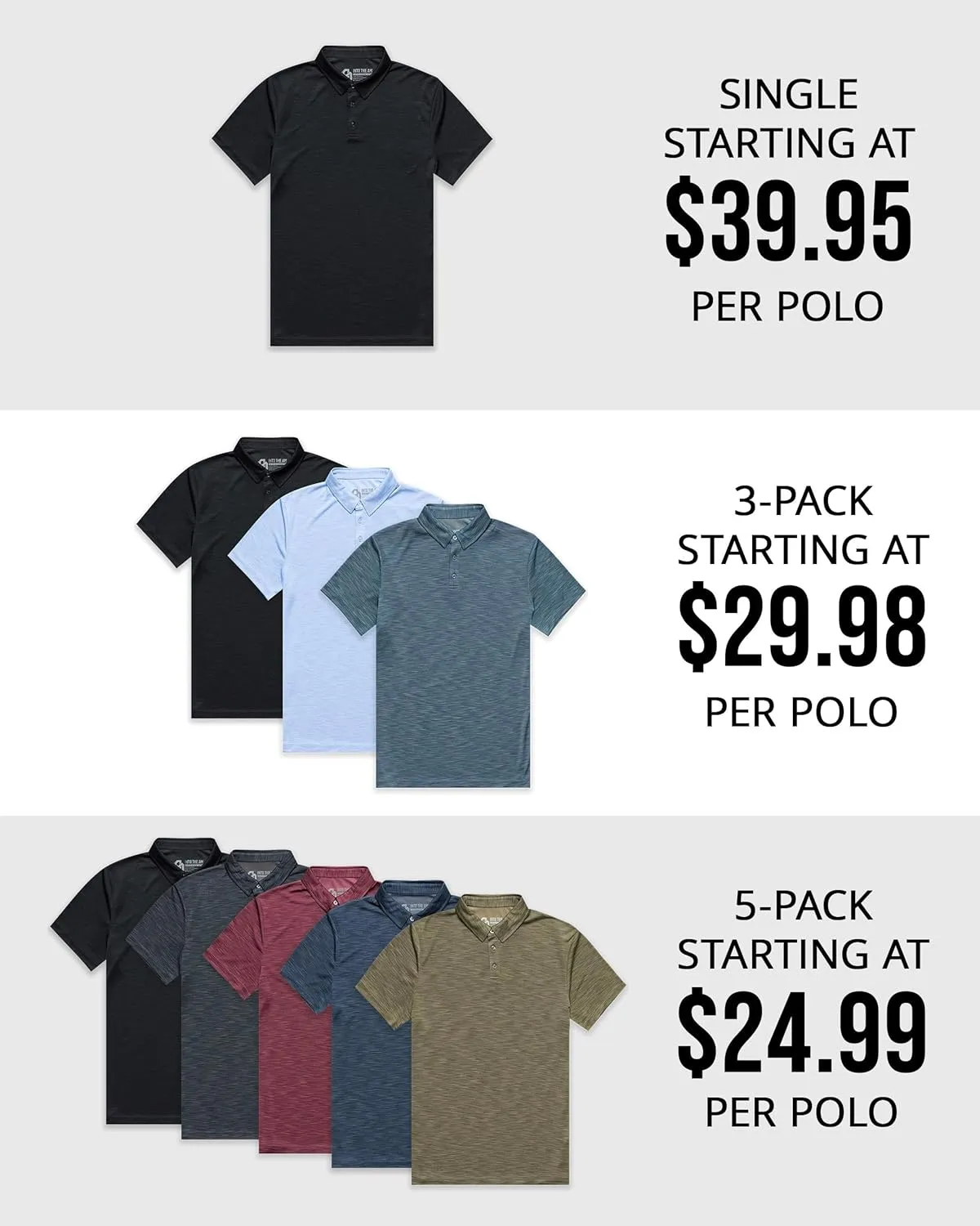 INTO THE AM Performance Dri Fit Polo Shirts for Men S-4XL - Quick Dry Moisture Wicking Athletic Sport Collar Work Shirts