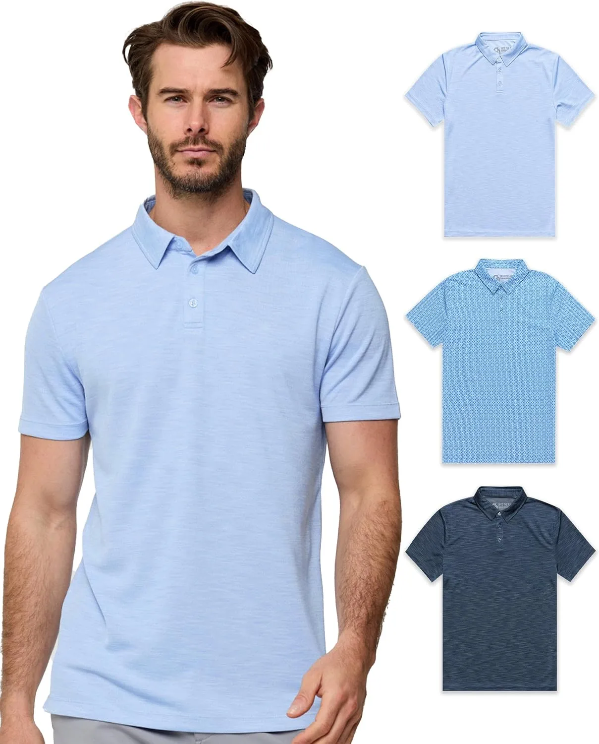INTO THE AM Performance Dri Fit Polo Shirts for Men S-4XL - Quick Dry Moisture Wicking Athletic Sport Collar Work Shirts