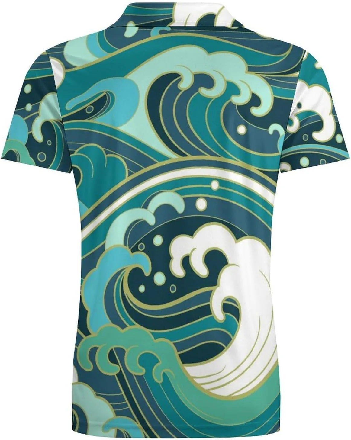 Japanese Cartoon Sea Waves Classic Polo Shirts for Men Quick Dry Short Sleeve Fit Golf Tees Casual Tops