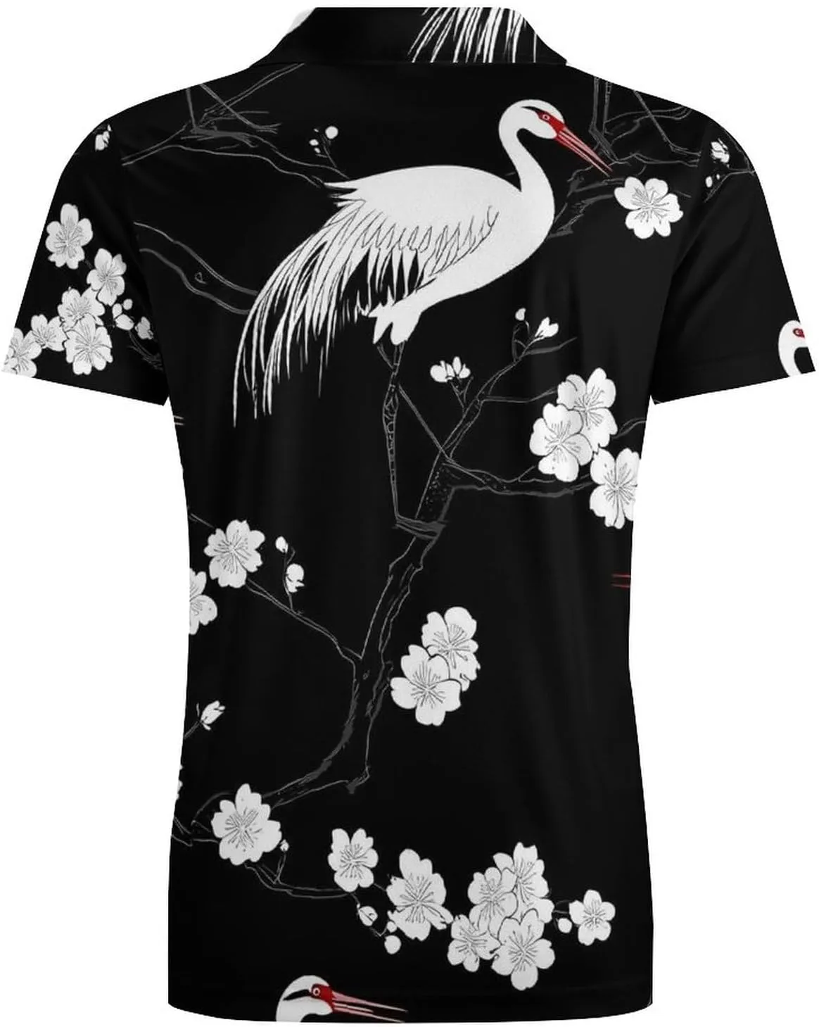 Japanese Crane White Birds Men's Polo-Shirt Regular-Fit Short Sleeve Sports Quick Dry Golf Tennis T-Shirt