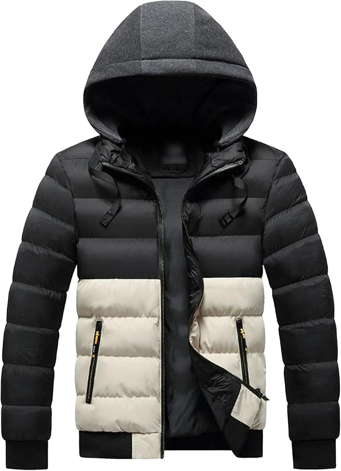 JEsilunmaMY Men's Casual Puffer Jacket with Removable Hood Winter Parka Cotton Down Coats Windproof Thermal Padded Jacket