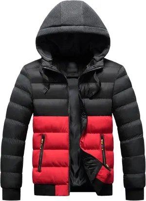 JEsilunmaMY Men's Casual Puffer Jacket with Removable Hood Winter Parka Cotton Down Coats Windproof Thermal Padded Jacket