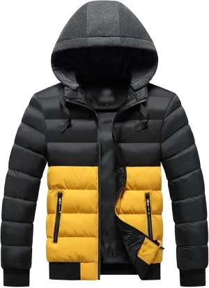 JEsilunmaMY Men's Casual Puffer Jacket with Removable Hood Winter Parka Cotton Down Coats Windproof Thermal Padded Jacket