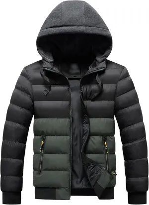 JEsilunmaMY Men's Casual Puffer Jacket with Removable Hood Winter Parka Cotton Down Coats Windproof Thermal Padded Jacket