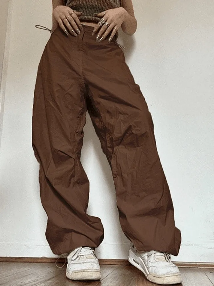 Joskaa Drawstring Low Waist Baggy Cargo Pants