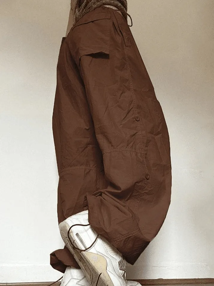 Joskaa Drawstring Low Waist Baggy Cargo Pants