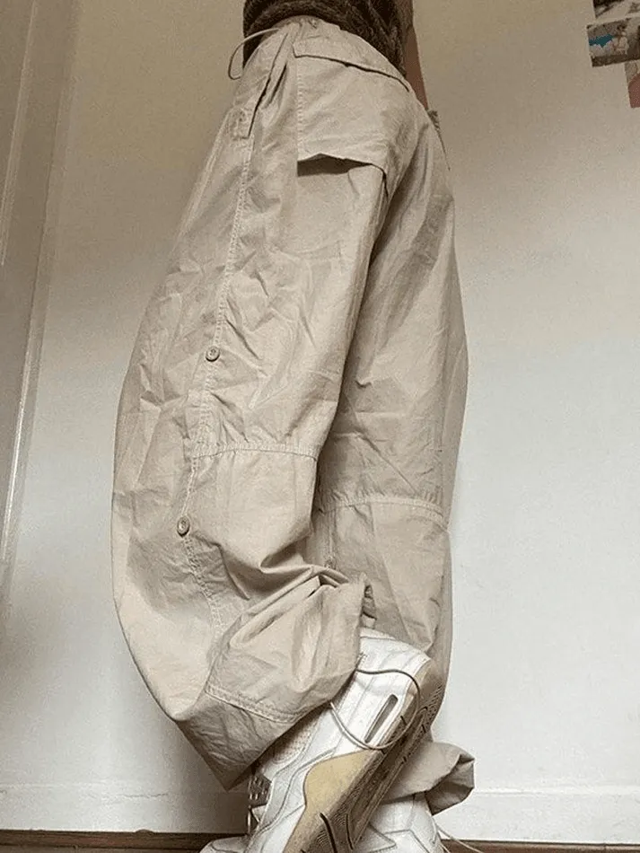 Joskaa Drawstring Low Waist Baggy Cargo Pants