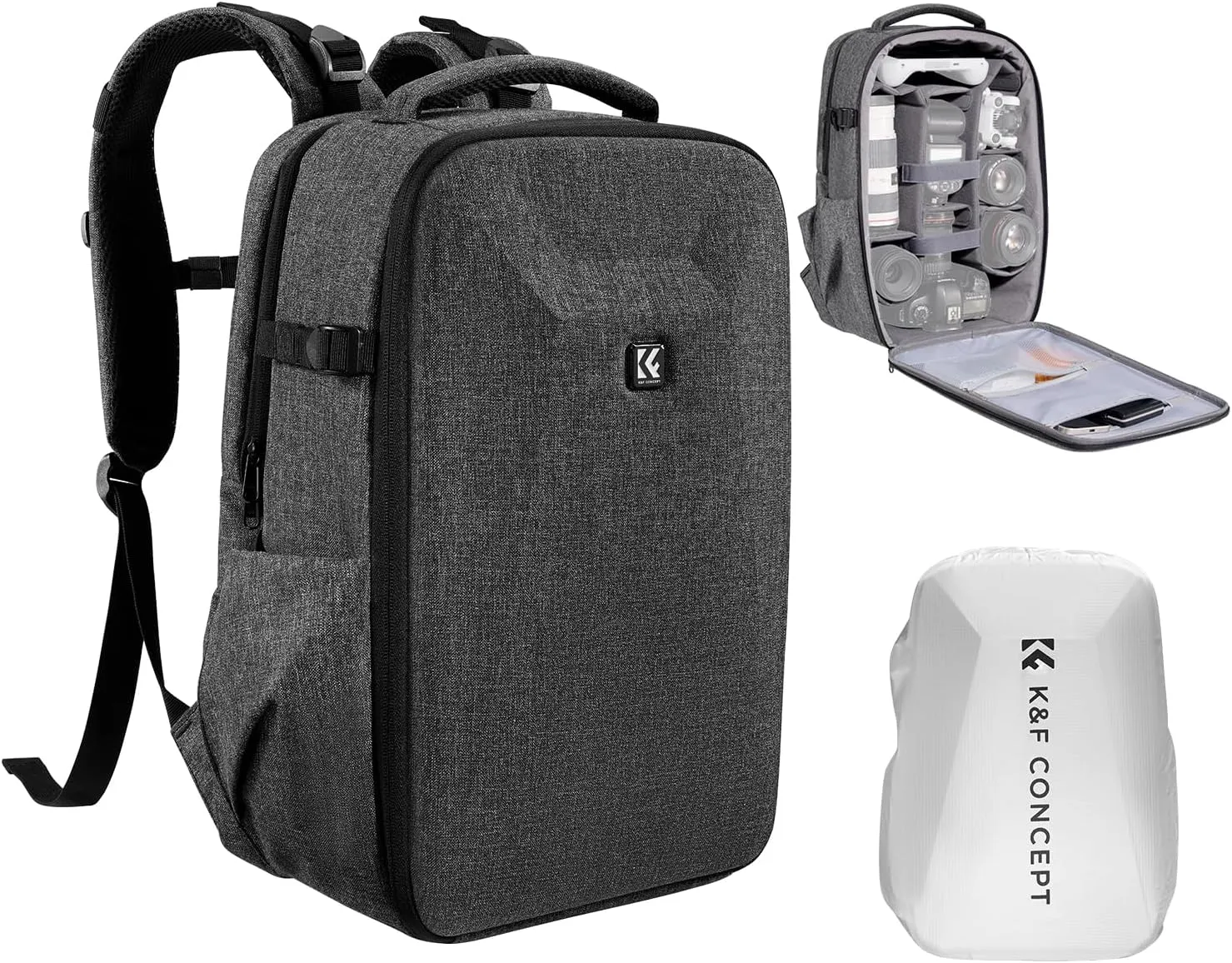K&F Concept Camera Backpack,Hardshell Photography DSLR Camera Bag with 15-15.6 Inch Laptop Compartment Waterproof Hard Shell Camera Case Compatible for Canon/Nikon/Sony/DJI Mavic Drone