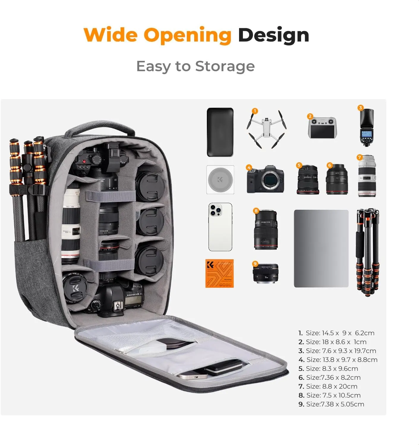 K&F Concept Camera Backpack,Hardshell Photography DSLR Camera Bag with 15-15.6 Inch Laptop Compartment Waterproof Hard Shell Camera Case Compatible for Canon/Nikon/Sony/DJI Mavic Drone