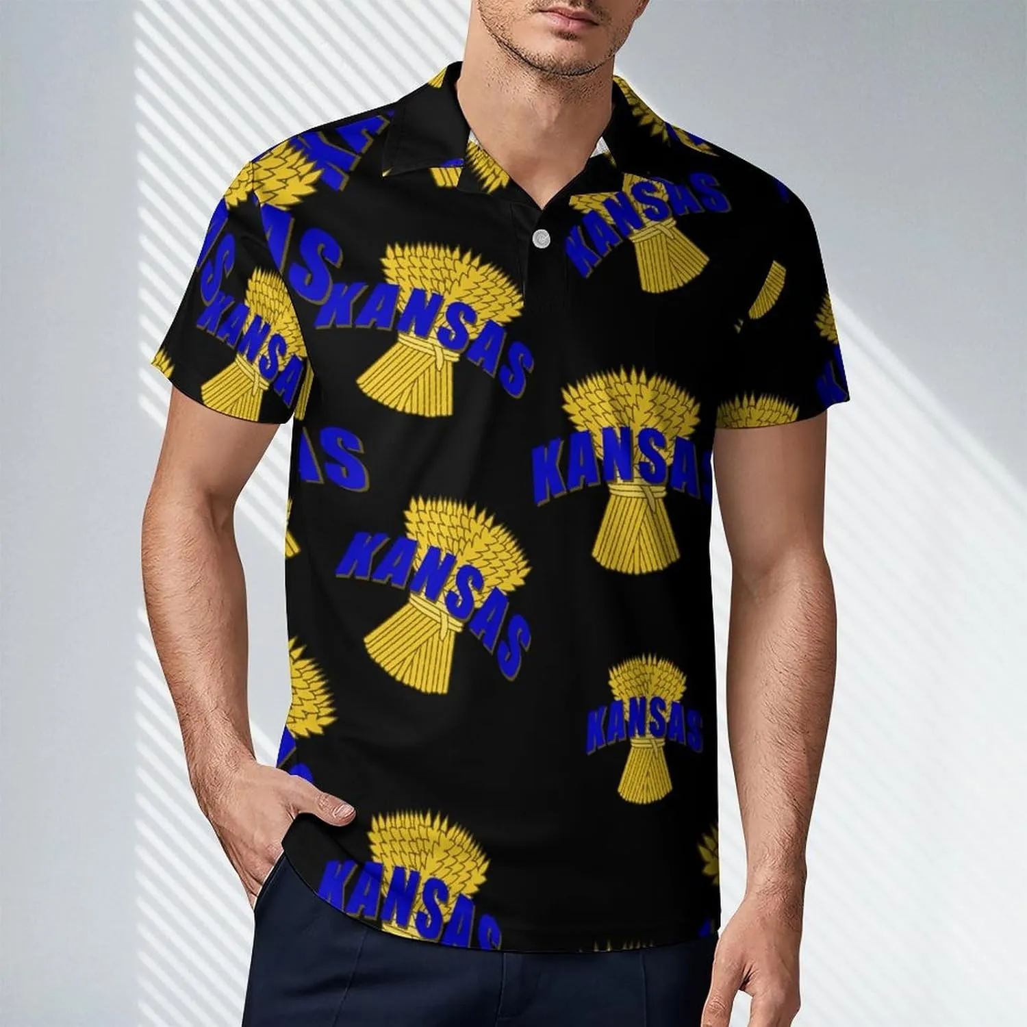 Kansas Wheat Cereal Crop Men's Polo-Shirt Regular-Fit Short Sleeve Sports Quick Dry Golf Tennis T-Shirt