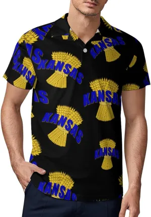 Kansas Wheat Cereal Crop Men's Polo-Shirt Regular-Fit Short Sleeve Sports Quick Dry Golf Tennis T-Shirt