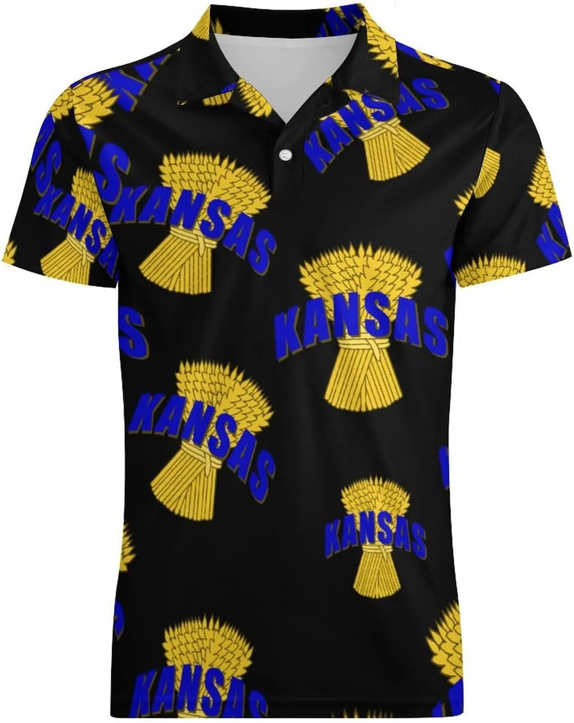 Kansas Wheat Cereal Crop Men's Polo-Shirt Regular-Fit Short Sleeve Sports Quick Dry Golf Tennis T-Shirt
