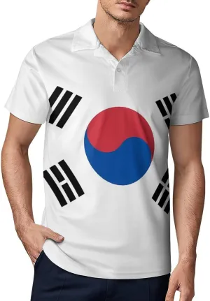 Korean Flag Men's Polo Shirt Short Sleeve Casual Athletic Quick Dry Golf T-Shirts