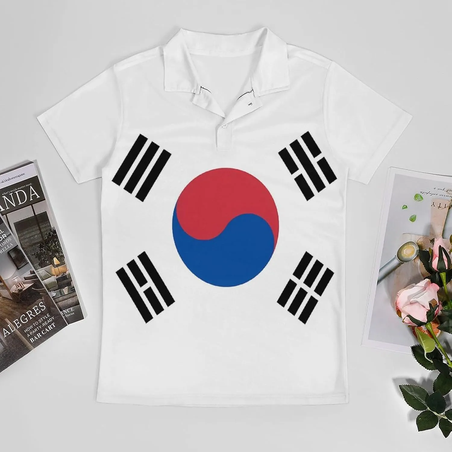 Korean Flag Men's Polo Shirt Short Sleeve Casual Athletic Quick Dry Golf T-Shirts