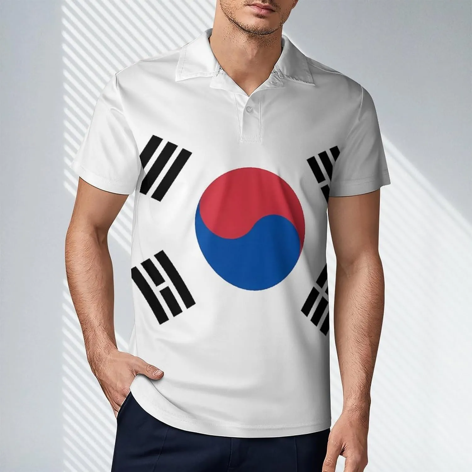 Korean Flag Men's Polo Shirt Short Sleeve Casual Athletic Quick Dry Golf T-Shirts