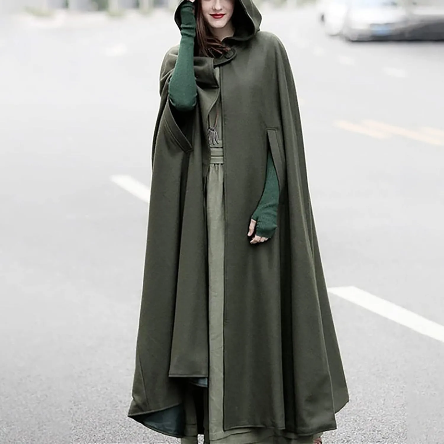 Kuluzego Womens Cardigan Front Cloak Jacket Hoods Cape Shawl Wraps Trench Coats for Women Fall Winter Cloak 2025 Fashion Y2K