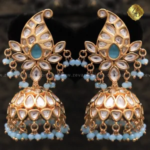 Kundan Polki Jhumki - Sky Blue