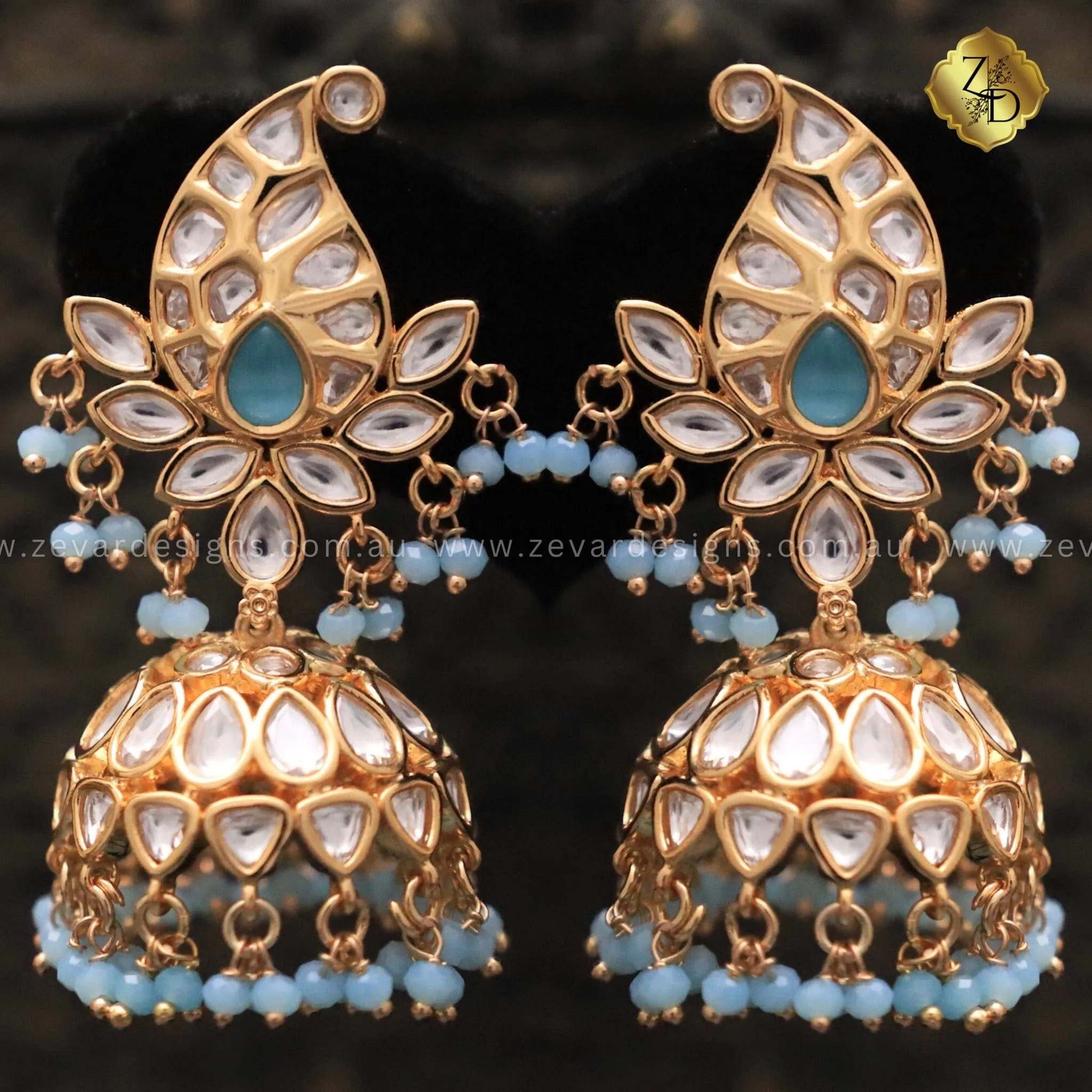 Kundan Polki Jhumki - Sky Blue