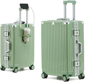 Large Suitcases with Wheels Carry on Luggage Hard Shell Suitcases with USB Charger Cup Holder TSA Password Lock,C,26in