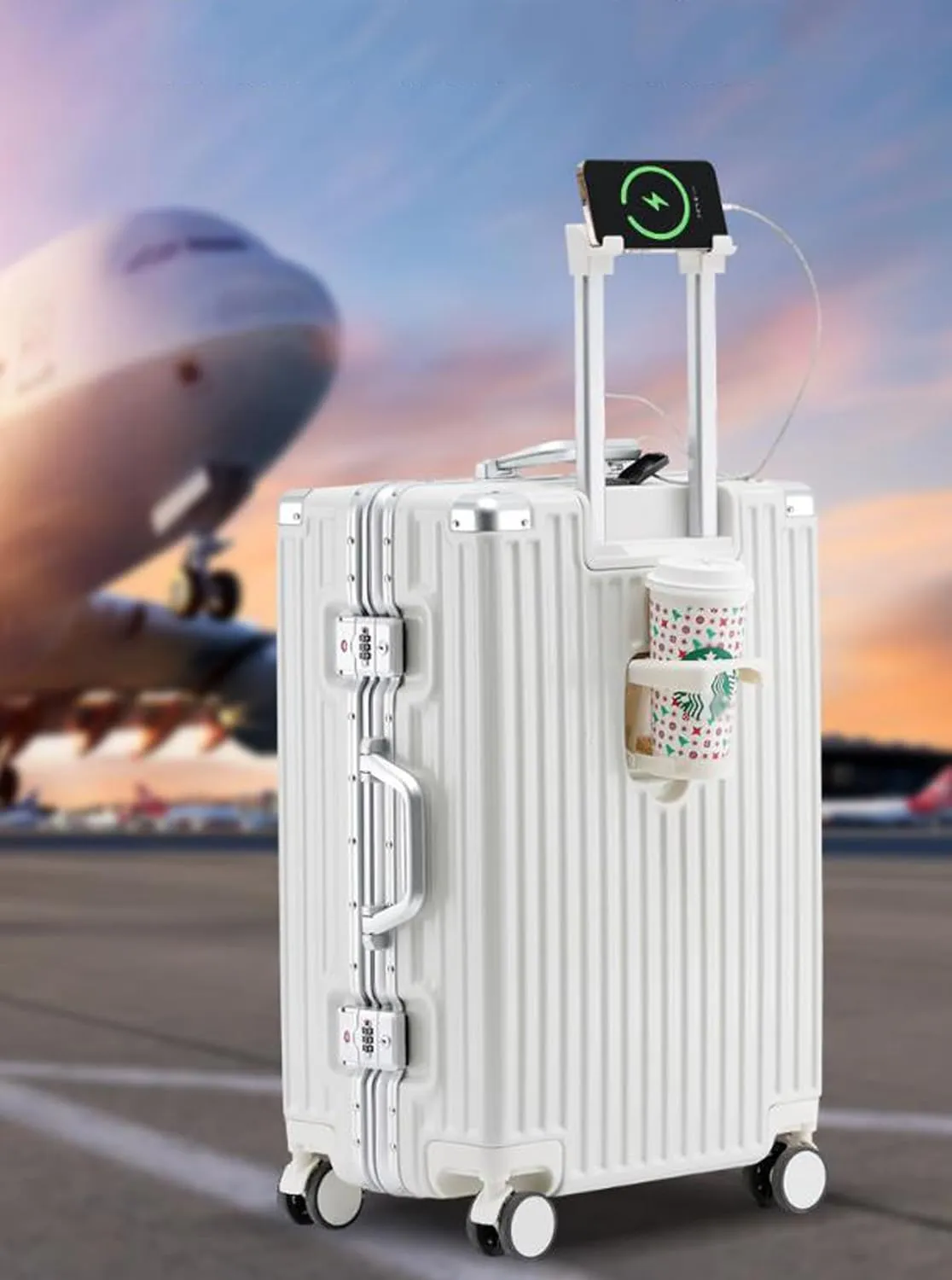 Large Suitcases with Wheels Carry on Luggage Hard Shell Suitcases with USB Charger Cup Holder TSA Password Lock,E,26in