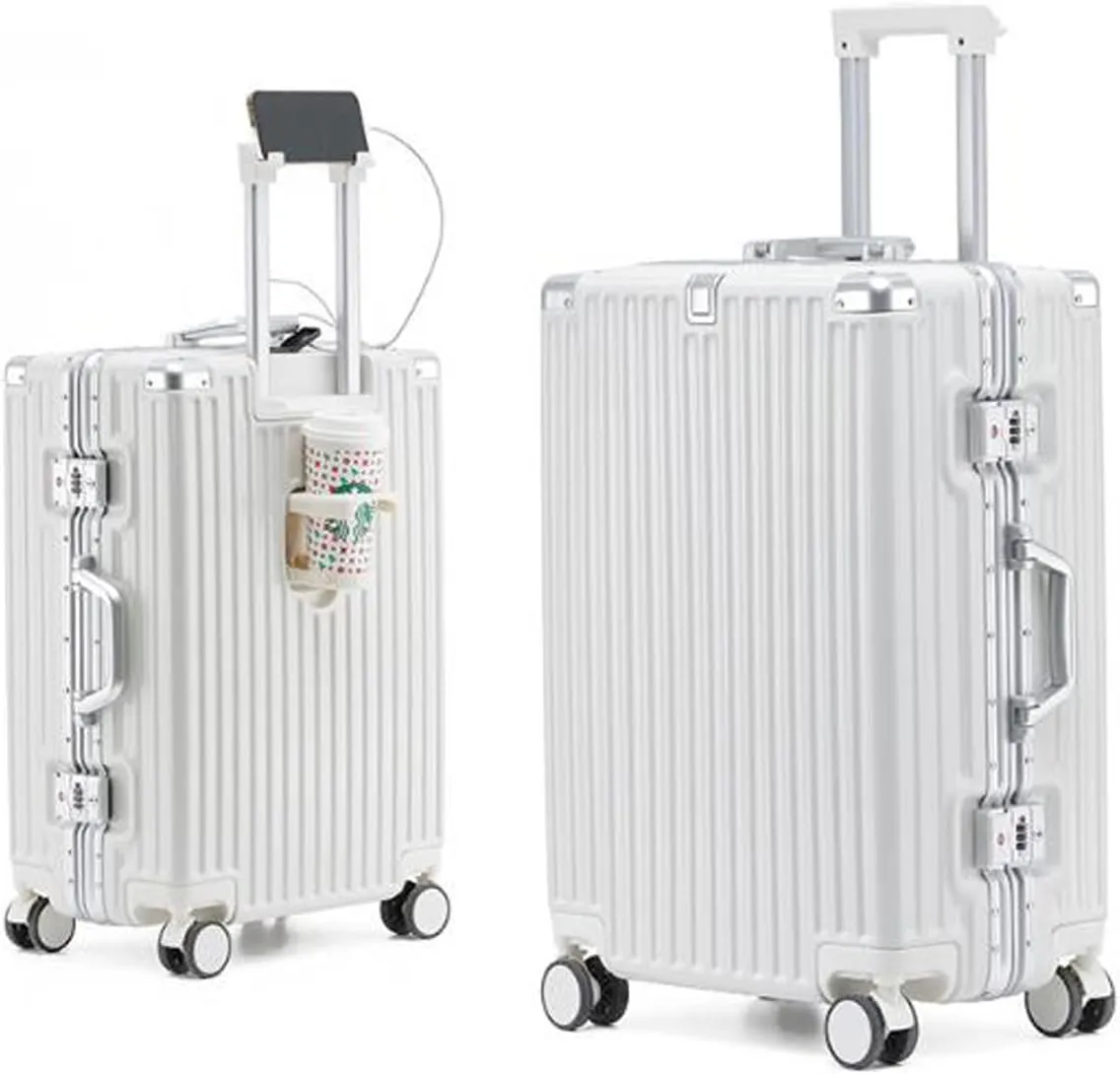 Large Suitcases with Wheels Carry on Luggage Hard Shell Suitcases with USB Charger Cup Holder TSA Password Lock,E,26in