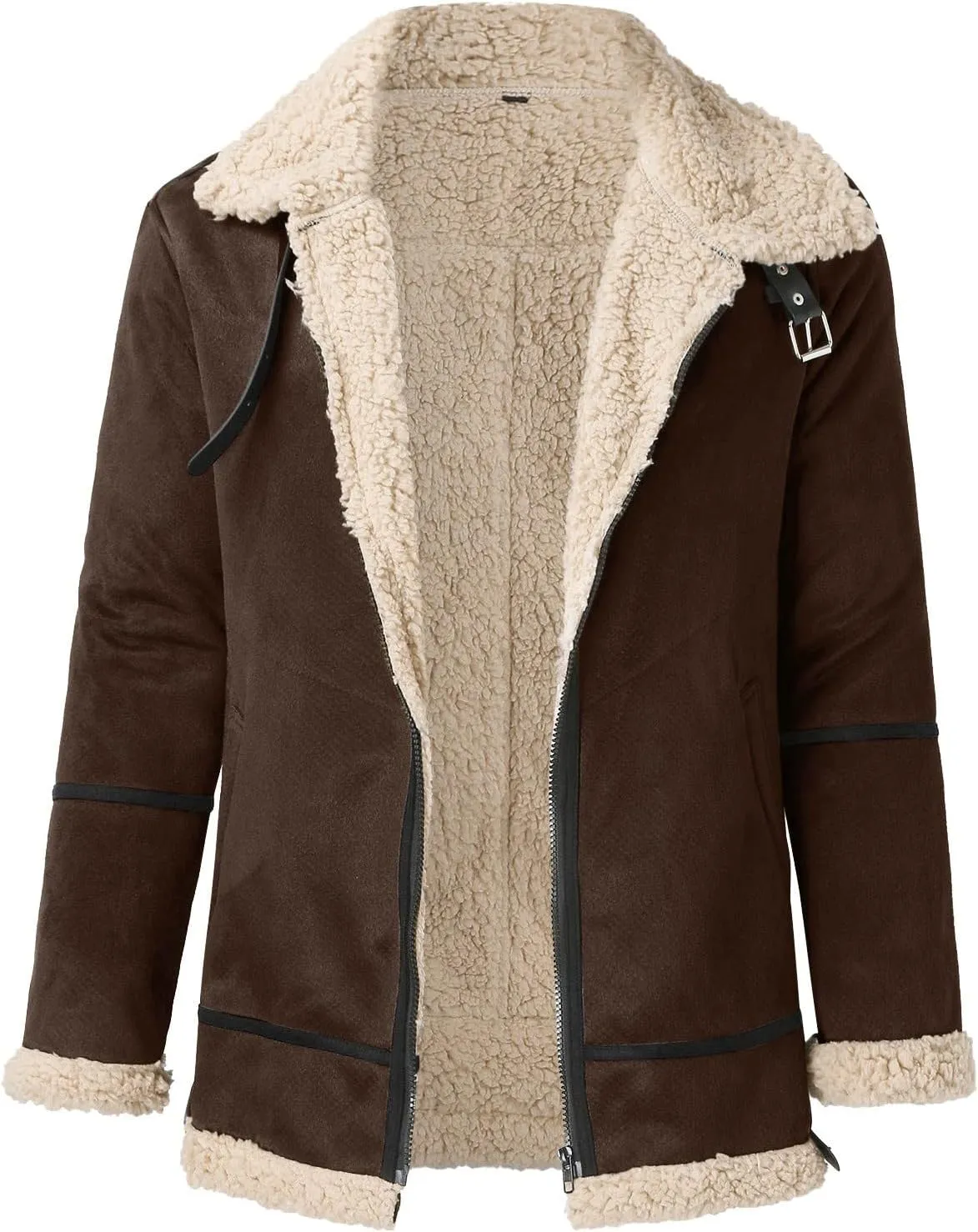LCMTWX Men's Winter Thickened Warm Coats Solid Color Lapel Long Sleeve Coat Cardigan Plush Long Coat Mens Winter Coats