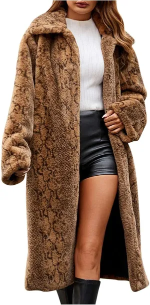 Leopard Print Cardigan for Women Winter Luxury Faux Fur Warm Coats Open Front Long Sleeve Dressy Shaggy Jackets