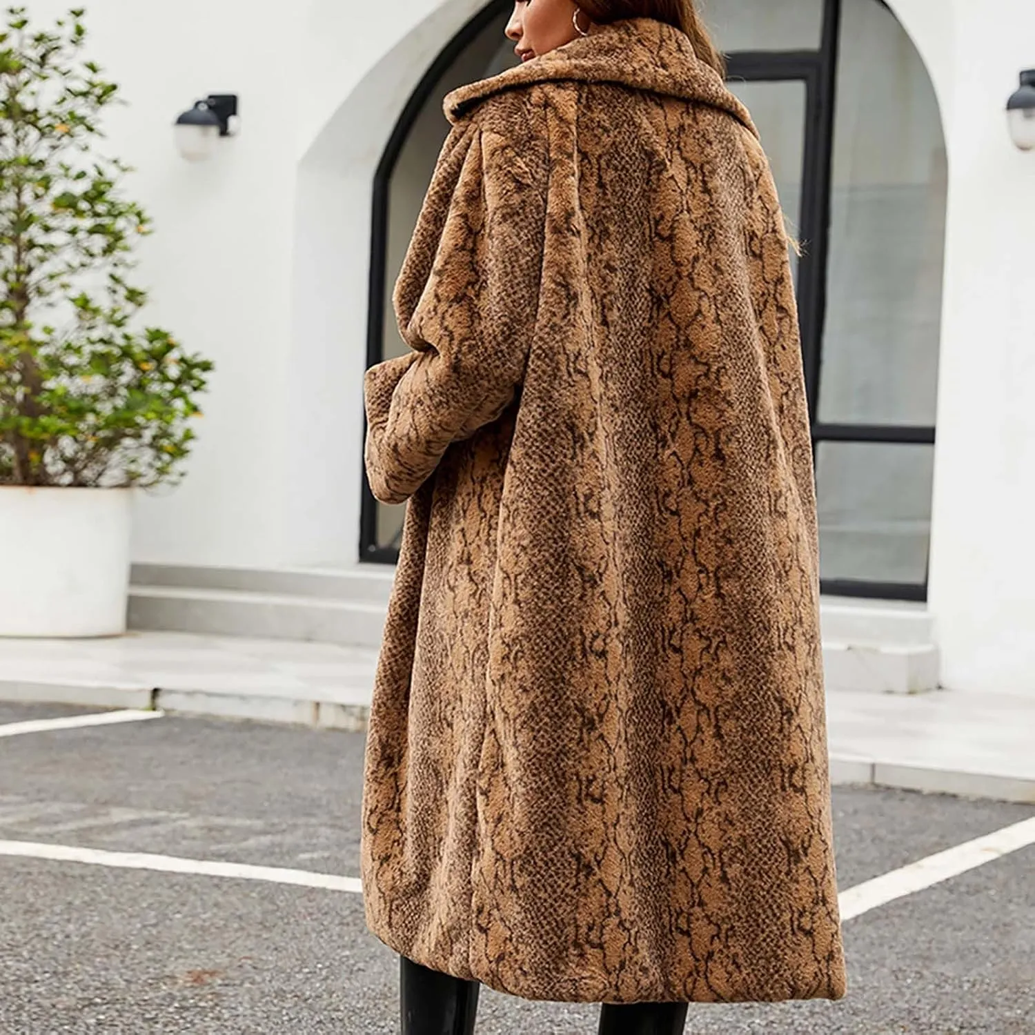 Leopard Print Cardigan for Women Winter Luxury Faux Fur Warm Coats Open Front Long Sleeve Dressy Shaggy Jackets