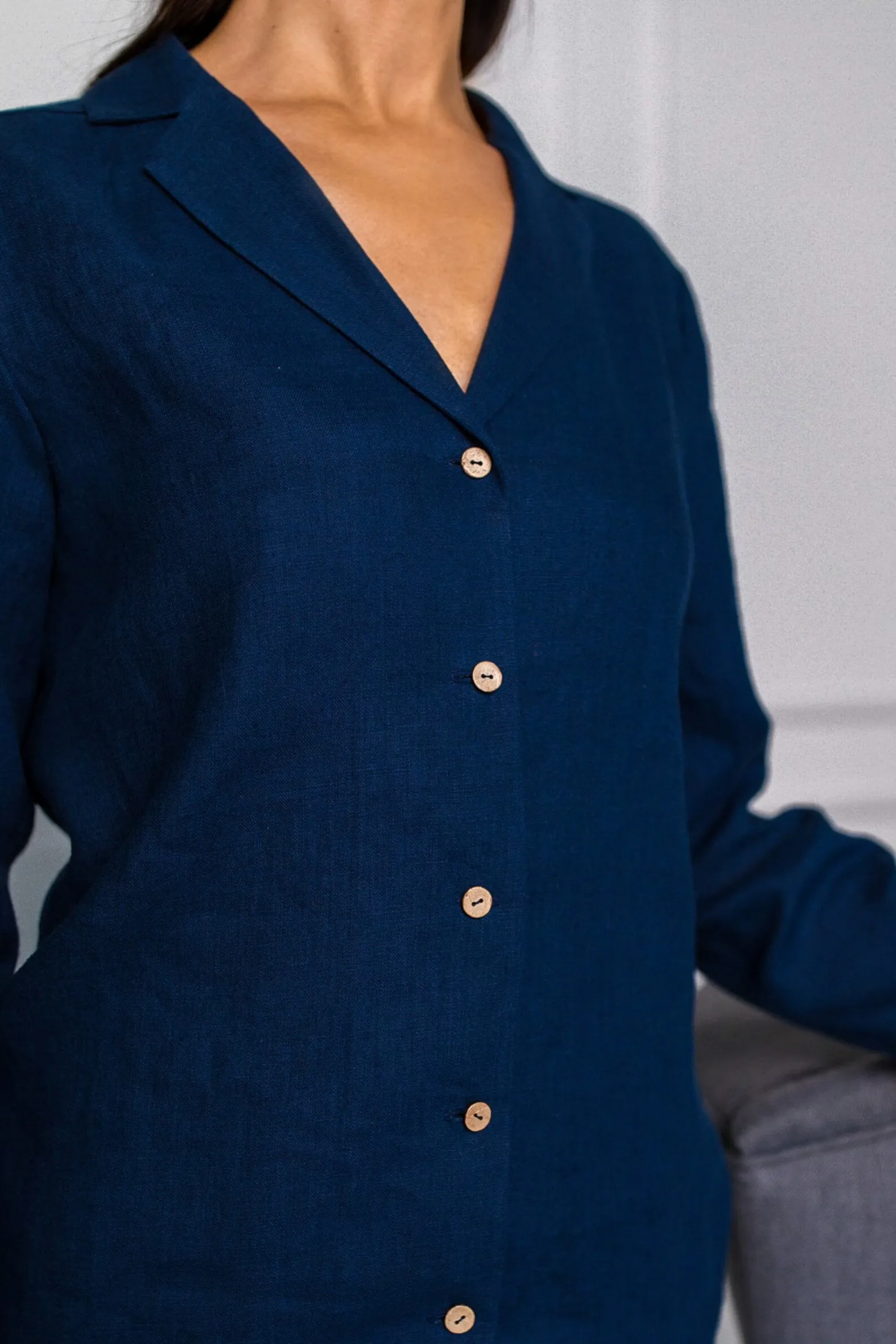 Linen Pajama Set In Midnight Blue
