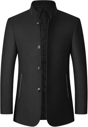 long coat men Lengthened Prom Formal Jacket Suit Long Sleeved Stand-collar Trench Fit Banquet Mid Long Peacoat Coats