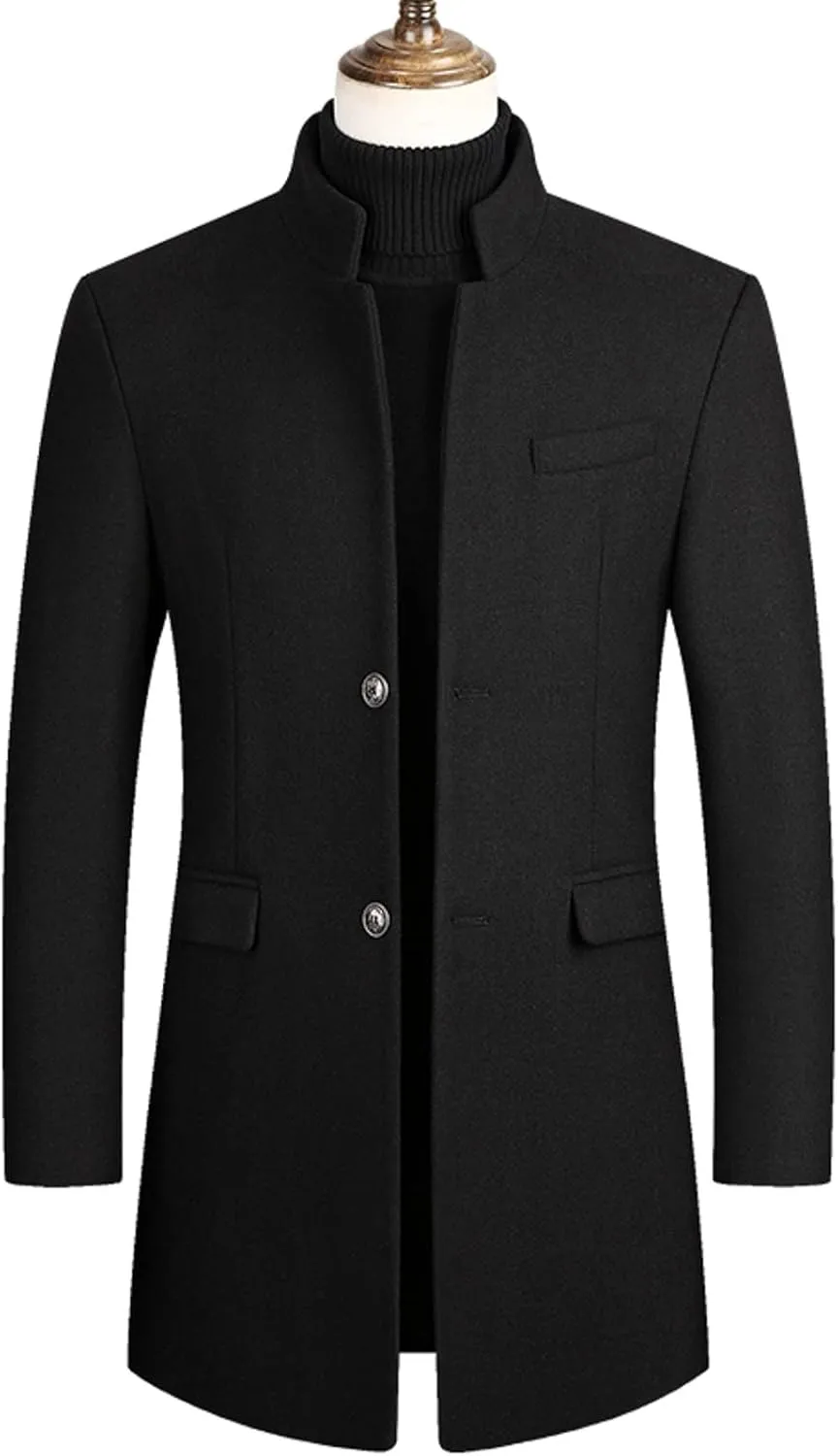 long coat men Lengthened Prom Formal Jacket Suit Long Sleeved Stand-collar Trench Fit Banquet Mid Long Peacoat Coats